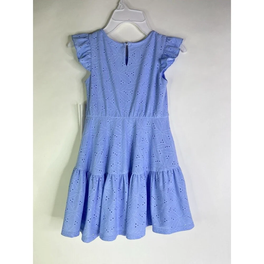 Tahari Girl Lined Fit and Flare Dress Eyelet Blue Girls Size 5